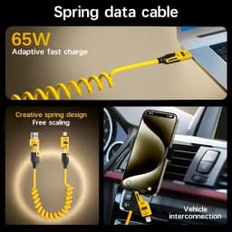 4 in 1 65W Spring Short Data Cable 6A USB Type C Spring Telescopic Quick Charger Wire Spring USB Cable for iPhone 15 14 13 12