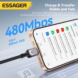 Essager 100W Type C To Type C Cable For IPhone16 15 Xiaomi Samsung Huawei PD Fast Charging For Macbook Tablet Laptop LED Cable