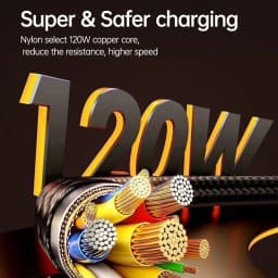 NNBILI 120W Type C Fast Charging Cable 6A USB A to Type C Nylon Data Cord for Huawei Xiaomi Samsung With Led Display USB C Cable