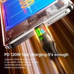 NNBILI 120W Type C Fast Charging Cable 6A USB A to Type C Nylon Data Cord for Huawei Xiaomi Samsung With Led Display USB C Cable