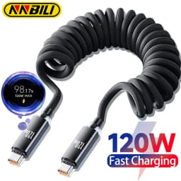 NNBILI Car Type C to USB C 120W Fast Charging For iPhone 18 17 USB A To Type C Spring Telescopic Cable For Samsung Honor Huawei