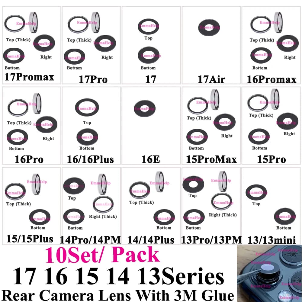 10x Rear Camera Glass Lens Replacement for iPhone 17 Pro Max 17 Air 16 15 Plus 14 13 12ProMax Back Camera Cover Lens Repair Part