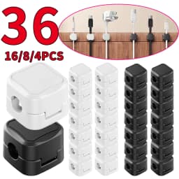 36/16/8/4PCS Magnetic Cable Clips Cable Smooth Adjustable Cord Holder Under Desk Cable Management Wire Keeper Cable Organizer