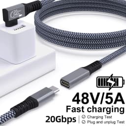 BCVS 90° USB3.2 USB‑C Male to Female Extension Cable 240W 20Gbps Fast Charging for IPhone15 Pro Max MacBook Thunderbolt