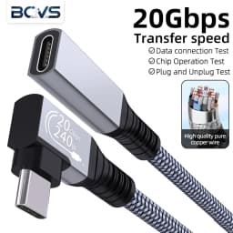 BCVS 90° USB3.2 USB‑C Male to Female Extension Cable 240W 20Gbps Fast Charging for IPhone15 Pro Max MacBook Thunderbolt