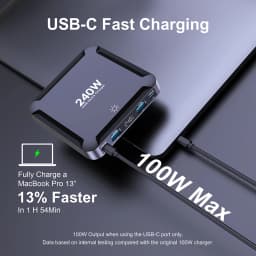 Ubigbuy 240W GaN Charger Digital Display Fast Charging Station with 100W USB C Retractable Cable For iPhone 17 Samsung MacBook