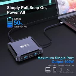 Ubigbuy 240W GaN Charger Digital Display Fast Charging Station with 100W USB C Retractable Cable For iPhone 17 Samsung MacBook