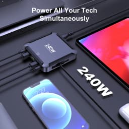 Ubigbuy 240W GaN Charger Digital Display Fast Charging Station with 100W USB C Retractable Cable For iPhone 17 Samsung MacBook