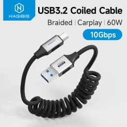 Hagibis Coiled USB 3.2 Gen2 to USB C Cable USB A to Type C Data Cord 10Gbps for Carplay Motorcycle iPhone 17/16/15 Pro Max Car