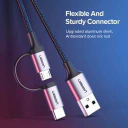 UGREEN 2-in-1 Type-C Cable USB-C & Micro USB Fast Charging Cable Data Cord for Samsung iPhone 17 Xiaomi iPad Fans Kindle