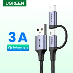 UGREEN 2-in-1 Type-C Cable USB-C & Micro USB Fast Charging Cable Data Cord for Samsung iPhone 17 Xiaomi iPad Fans Kindle