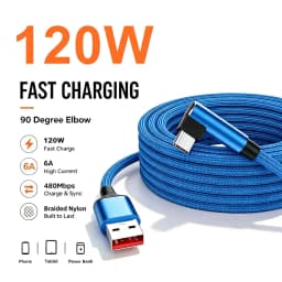 90° Elbow Type C USB 120W Fast Charging Cable For iPhone 15 16 17 Pro Xiaomi Redmi Huawei Honor Nylon Braided Quick Charge Cable