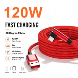 90° Elbow Type C USB 120W Fast Charging Cable For iPhone 15 16 17 Pro Xiaomi Redmi Huawei Honor Nylon Braided Quick Charge Cable