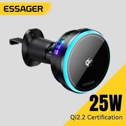 Essager QI 2.2 Magnetic Wireless Car Charger 25W Fast Charging Station for iPhone 17 16 Pro MacSafe RGB Car Phone Holder Stand