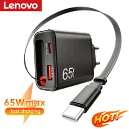Lenovo 65W Super Fast Charge Type C USB Phone Charger With Retractable USB C Cable For Iphone 17 16 15 Samsung POCO Xiaomi