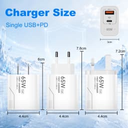 65W USB‑C GaN Fast Wall Charger PD 3.0 Quick Charge Adapter EU US KR Plug for iPhone 15 Xiaomi Huawei Samsung Smartphone