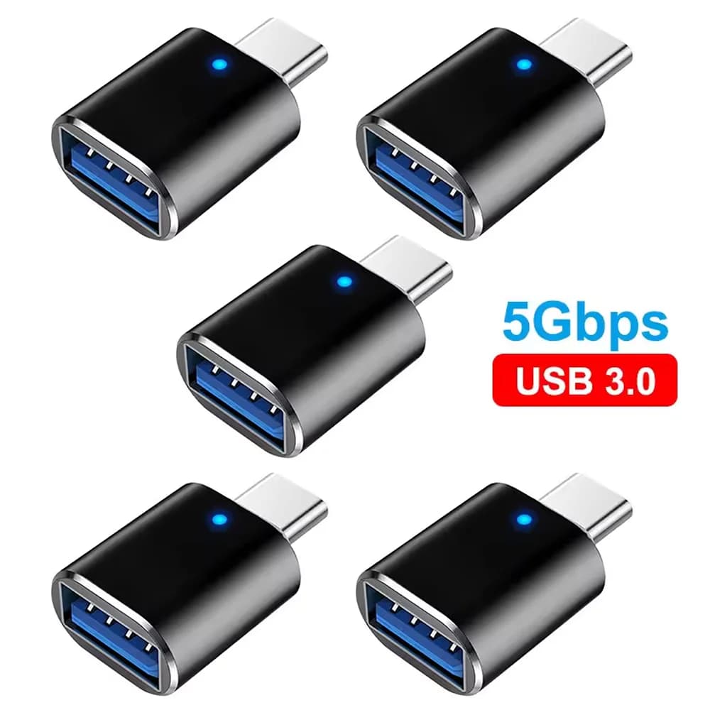 NNBILI 1-5pcs USB 3.0 To Type C Adapter LED OTG To USB C Male To USB A Female Connector For HUAWEI Samsung Xiaomi POCO Adapters