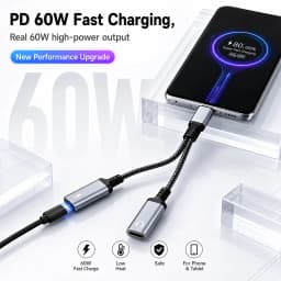 2 in 1 USB C Headphone And Charger Adapter Type C Dual Port Aux Audio Cable Fast Charging For iPhone 17 Samsung Phone Splitter