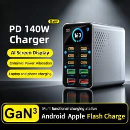 USB Type C GaN Charger Ai Display 10 in 1 Desktop Power Station Fast PD Charge For iPhone 17 Pro Max MacBook Air