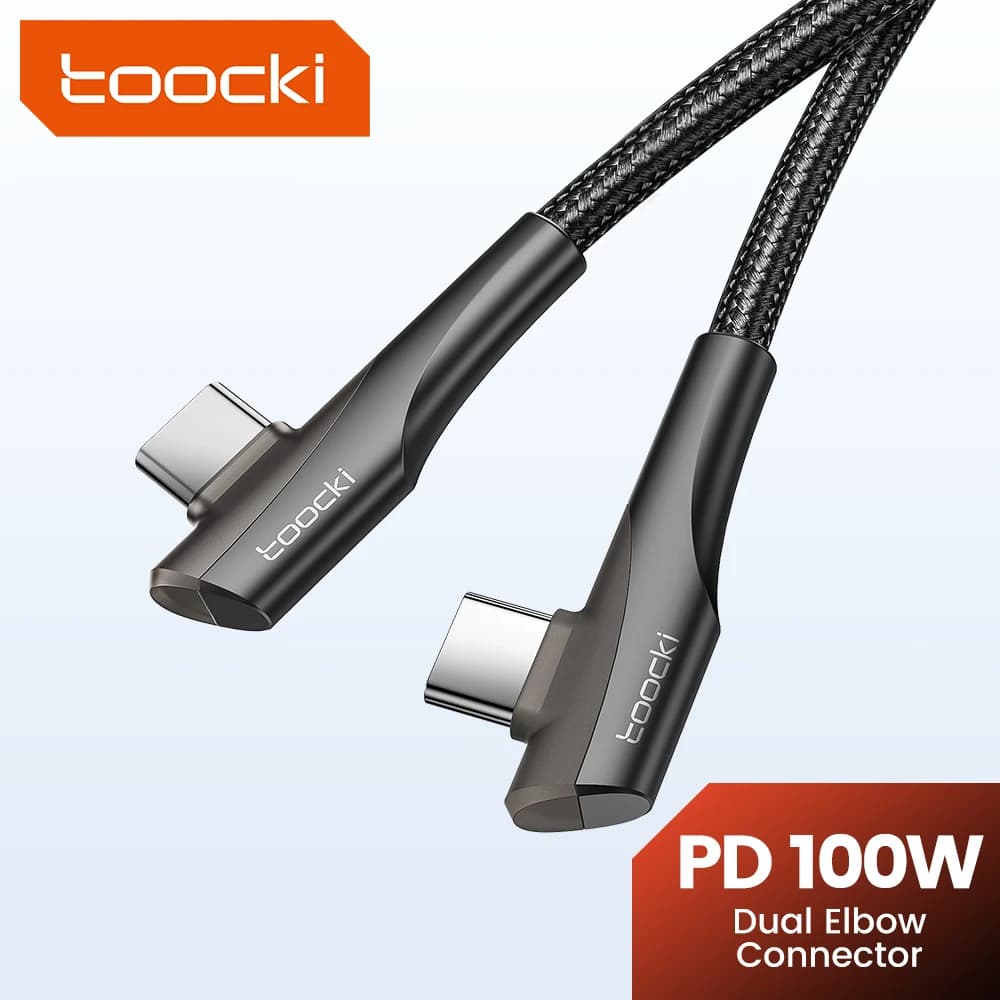 Toocki PD 60W 100W USB Type C Calbe 90 Degree Dual Elbow Data Cord For Huawei Xiaomi 13 Samsung S23 Realme 5A Fast Charging Wire