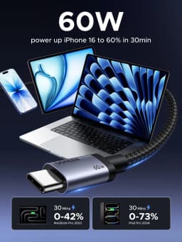 UGREEN PD 60W USB Type C Cable 3A USB-C Fast Charging Code for iPhone 17 16 MacBook Air iPad Samsung Xiaomi Poco Charger Cable