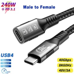8K USB C Extension Cable Type C Extender Compatible For Thunderbolt 4/3 USB4.0/3.2/3.1 Fast Charging for MacBook Laptop Huawei