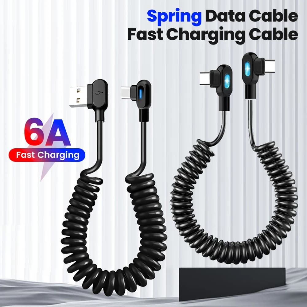 6A Dual Elbow USB C To Type C Short Spring Data Cable Fast Charging USB Type C Cable For Samsung Xiaomi Phone Charger Wire