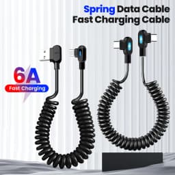 6A Dual Elbow USB C To Type C Short Spring Data Cable Fast Charging USB Type C Cable For Samsung Xiaomi Phone Charger Wire