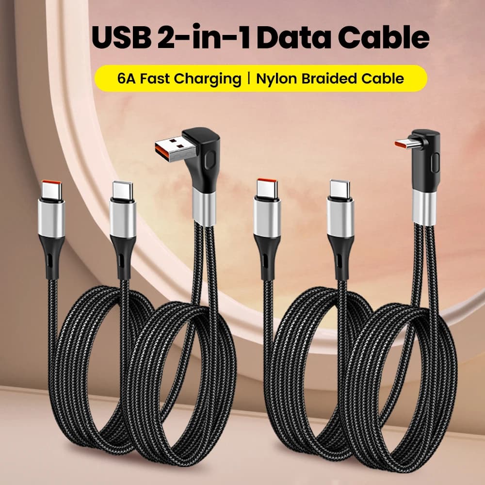 6A USB to Type c Fast Charge Cable 2-in-1 Mobile Phone Charging Cable Dual Type-C Fast Charge Cable for iphone 15 16 Samsung