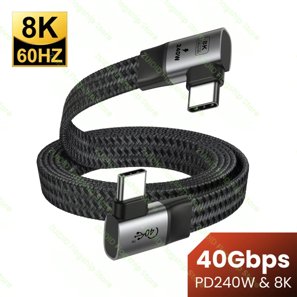Flat USB4 40Gbps Type C to Type C Data Cable ThunderBolt 3 PD 240W 5A USB-C Cord For iPhone 15 16 Pro MacBook Pro Samsung Xiaomi