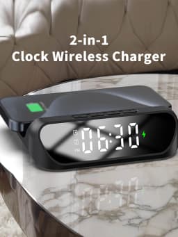 Multi-Functional Charger, Desktop Clock Mobile Phone Wireless Charger, Digital Display 2-in-1 Clock Wireless Charger, One Put An