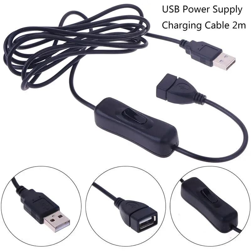 1Pc USB Cable Male to Female Switch ON OFF Cable Toggle LED Lamp Power Line 1m 2m