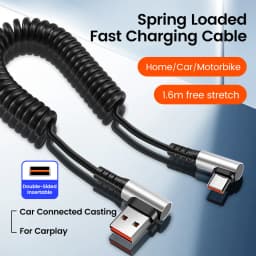 90 Degree Elbow Spring Cable USB Type C 6A Fast Charging 0.35-1.6M Retractable Data USB C To Type C Cable For iphone 15 Android