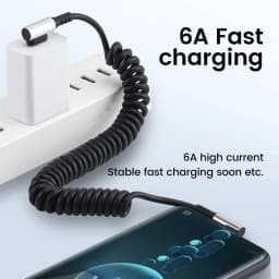 90 Degree Elbow Spring Cable USB Type C 6A Fast Charging 0.35-1.6M Retractable Data USB C To Type C Cable For iphone 15 Android