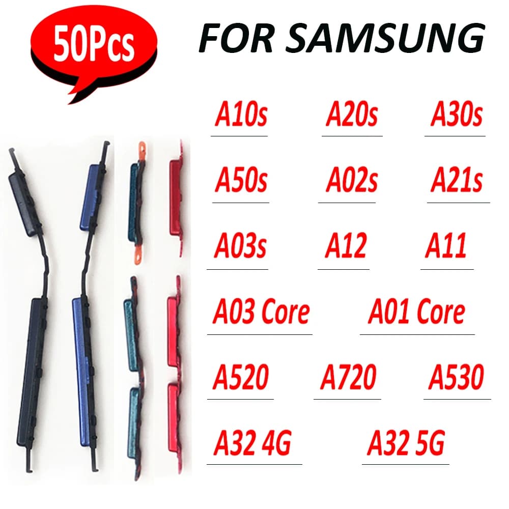 50Pcs,Power Volume Side Button Key For Samsung A50s A720 A520 A02S A530 A12 A32 4G A32 5G A21S A11 A03S A02 A03 Core A01 Core