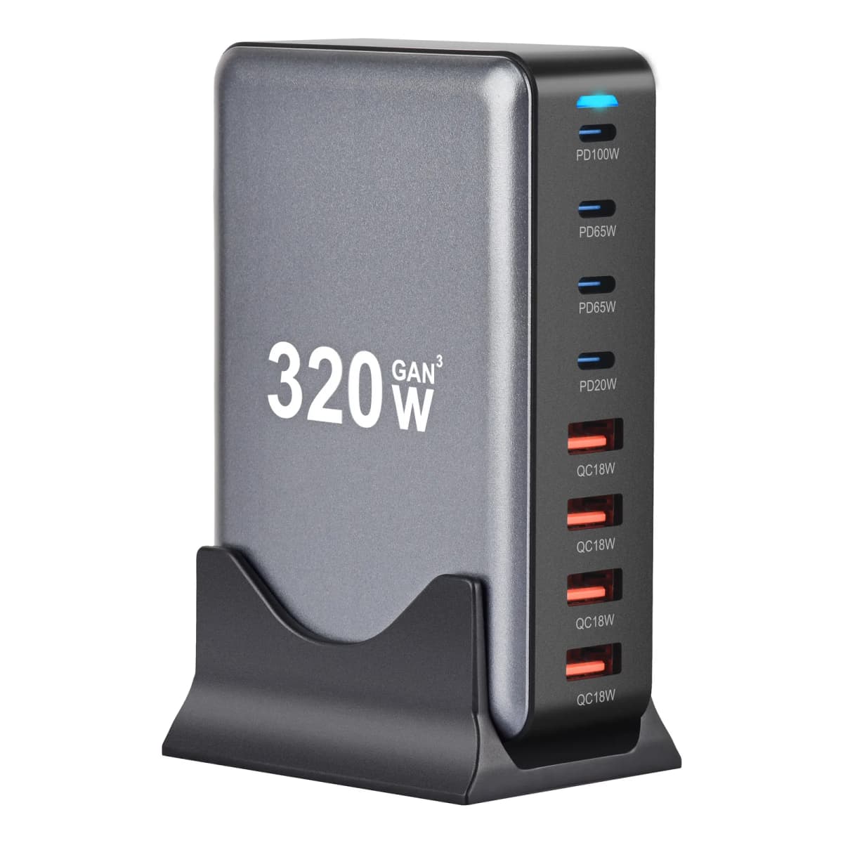320W GaN Charger USB C Fast Desktop 8-port USB Type C PD Charger Fast Charge 3.0 USB Type C Fast Charger for IPhone15 14 Samsung