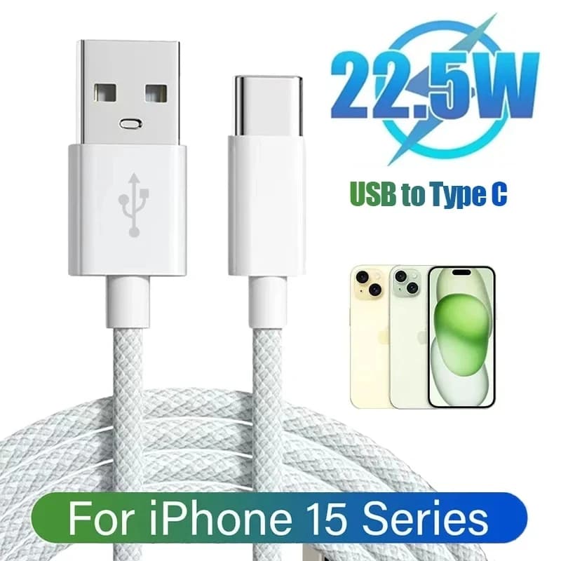 22.5W 3A USB to Type C Fast Charging Data Cable For iPhone 15/15 Pro/15 Pro Max/15 Plus Carplay Phone USB C Cord Nylon Braided
