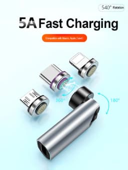 540° Degree Rotating Magnetic Wire Fast Charging PD 5A Adapter For Mobile Phone Accessories Type-C Data Transfer Cable Connector