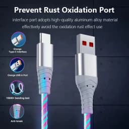 6A Glowing Cable Micro USB Type C Cable Fast Charging For Huawei iPhone 15 Pro Xiaomi USB C Data Cord Atmosphere lights Cable