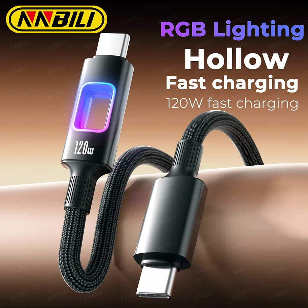 NNBILI Dual Type C 120W USB A to Type C Fast Charging Data Cord Type-C Quick Charging for Huawei MacBook iPad iPhone 18 17 Honor