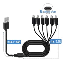 1 to 6 Micro USB Multi Charging Cable USB A 2.0 to 6 Micro USB Splitter Cable for Android Phone Tablet Players and More Device