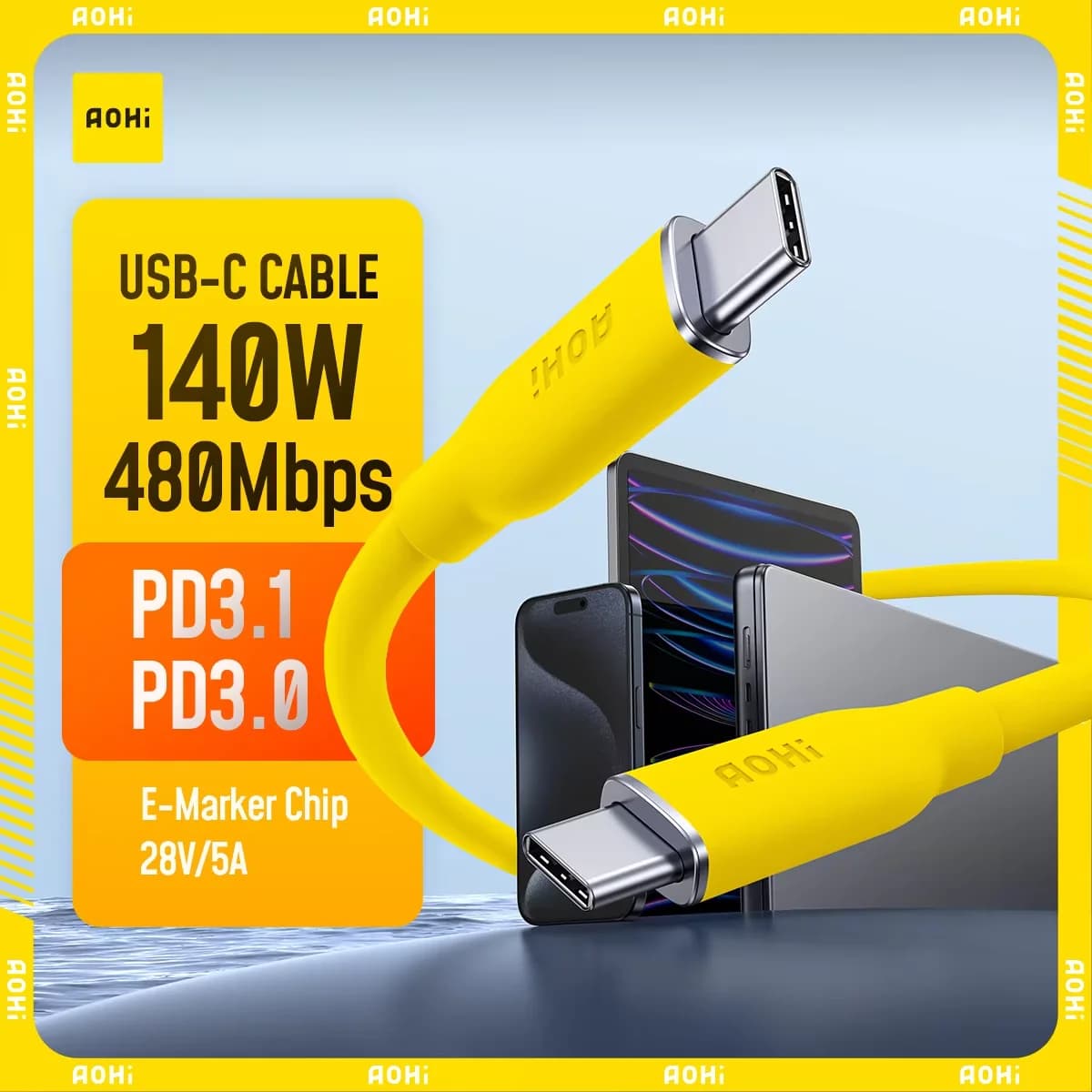 AOHI 140W PD 3.1 USB C to USB C Fast-charging Silky Cable 3.3ft