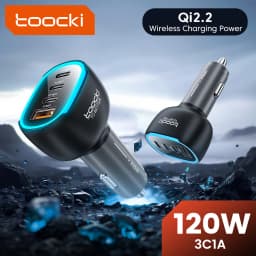 Toocki 120W Mini Car Charger Qi2.2 45W Max USB C PD PPS QC Fast Charging LED Light Zinc Alloy Phone Charger for iPhone17 Samsung