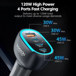 Toocki 120W Mini Car Charger Qi2.2 45W Max USB C PD PPS QC Fast Charging LED Light Zinc Alloy Phone Charger for iPhone17 Samsung