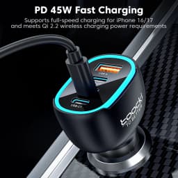 Toocki 120W Mini Car Charger Qi2.2 45W Max USB C PD PPS QC Fast Charging LED Light Zinc Alloy Phone Charger for iPhone17 Samsung