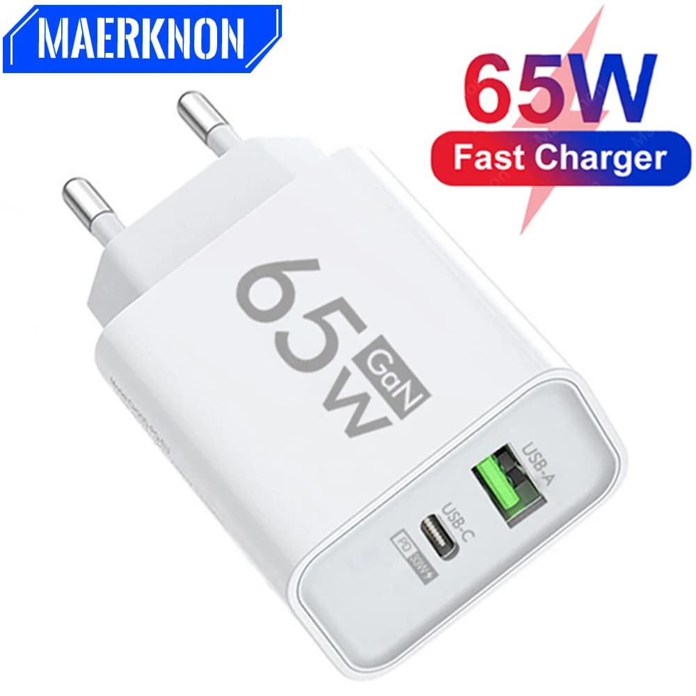 USB C Charger 65W GaN Type C Fast Charging Phone Charger Adapter For iPhone Samsung Xiaomi Quick Charge EU/US Plug Wall Charger