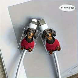 2pcs 2D Flat Dachshund Dog Pattern Cable Protector Connector Plastic Phone Charger Cord Cover For iPhone/Type-C