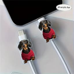 2pcs 2D Flat Dachshund Dog Pattern Cable Protector Connector Plastic Phone Charger Cord Cover For iPhone/Type-C