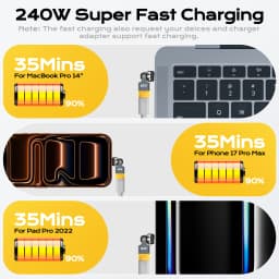 AUFU 540 Degree USB C Adapter 240W PD Fast Charging Cable Adapter Type C Male To Female Converter For Samsung S22 Xiaomi Laptop