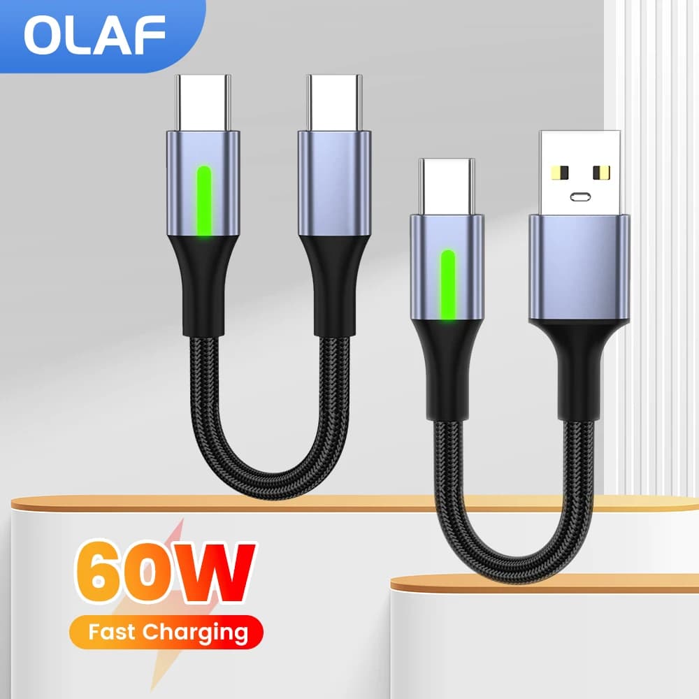0.25M 0.5M Short USB C To USB C Cable 60W USB A To Type C Fast Charging Cable For iPhone 15 16 Samsung Laptops iPad Power Bank